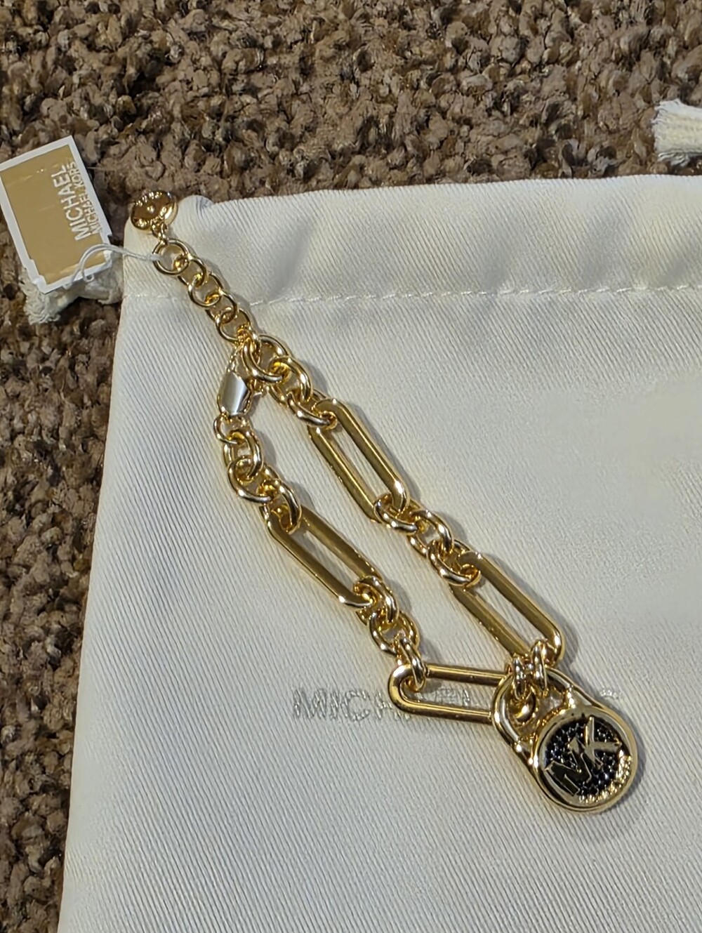 Michael Kors Gold Chunky Link Bracelet with Logo Charm/Bnwt